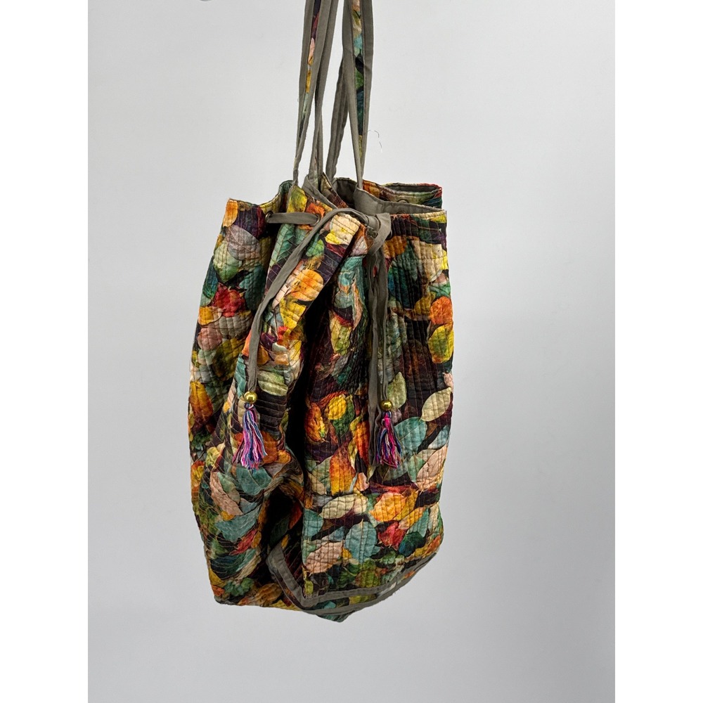Karma Highway Quilted Leaf Print Tote Bag Multi Color Autumn Viscose Large